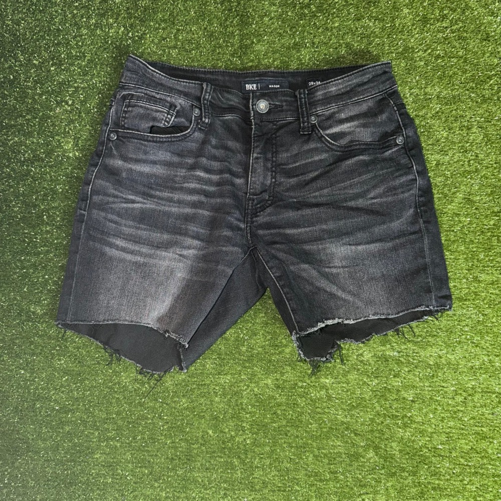 BKE Mason Mens Black Denim Shorts Raw Hem Faded Stretch Size 29x34 Cut Off - Picture 3 of 8